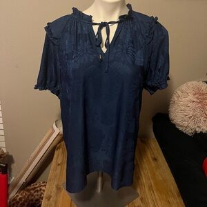Chic Navy Blue Women's Blouse with Tie-Neck